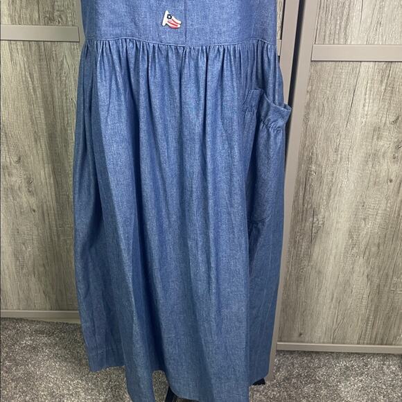 Vintage 90's Handcrafted Patriotic Denim Dress with Flag Buttons Women's L - Picture 5 of 12